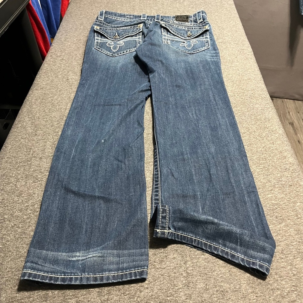 Rock Revival Kurt Straight Leg Jeans Mens 34x34 Blue Distressed Flap Pocket